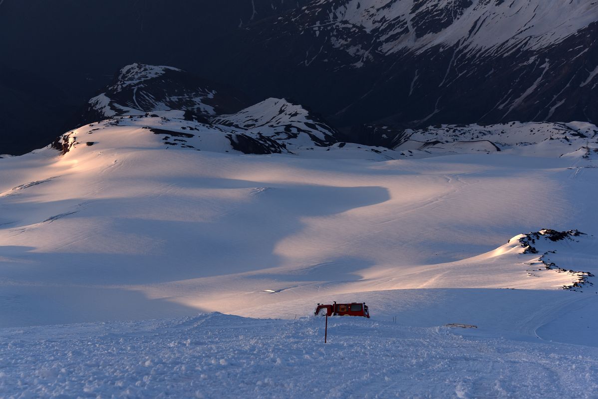 04E Looking Back At The Steep Trail With The Abandoned Snow Cat At Sunrise From Mount Elbrus Climb